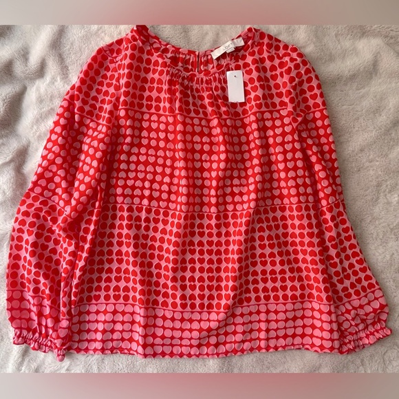 2/$20 ✨NWT LOFT Long Sleeve Pink Red Heart Chiffon Blouse Size S - Picture 8 of 10